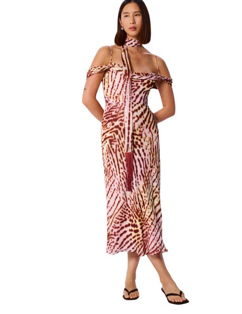 Orchid Print Scarf Midi Dress