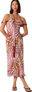 Whistles Orchid Print Scarf Midi Dress