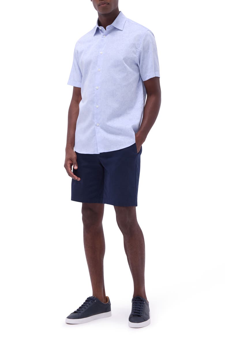 Bugatchi Orson Palm Tree Pattern Short Sleeve Button-Up Shirt, Alternate, color, Air Blue