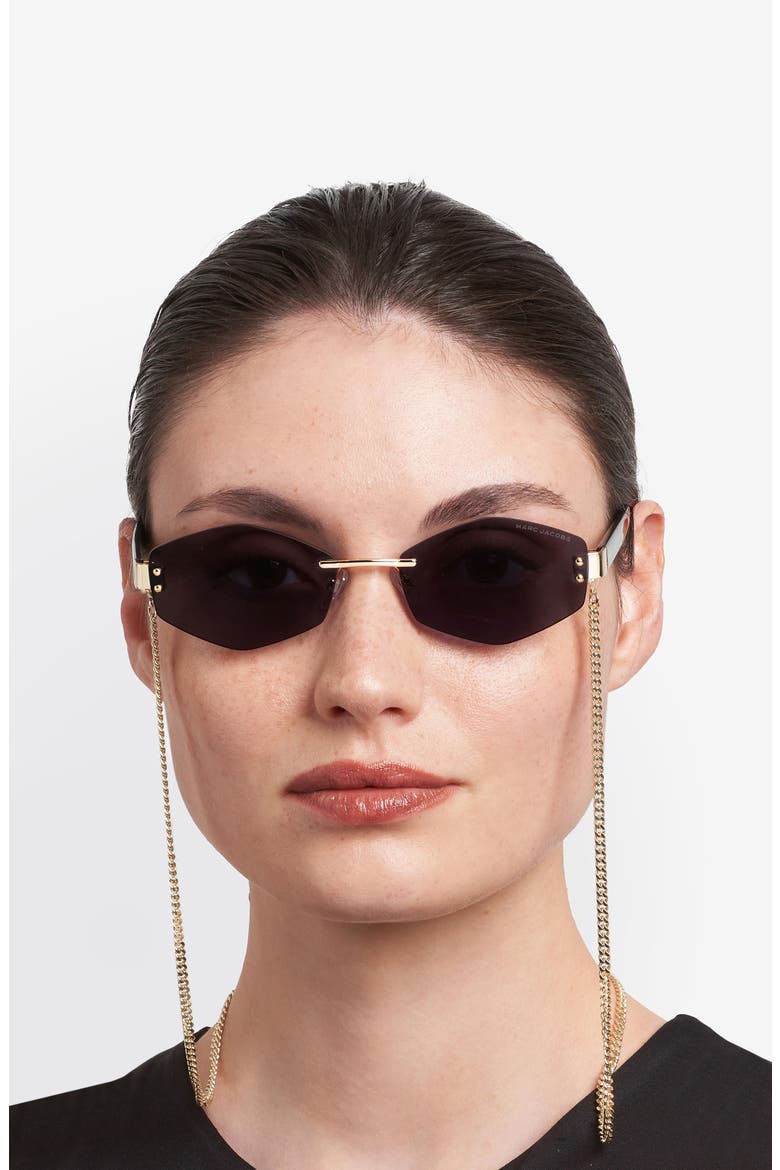 57mm Geometric Sunglasses with Chain, Alternate, color, GOLD BLACK/ GREY
