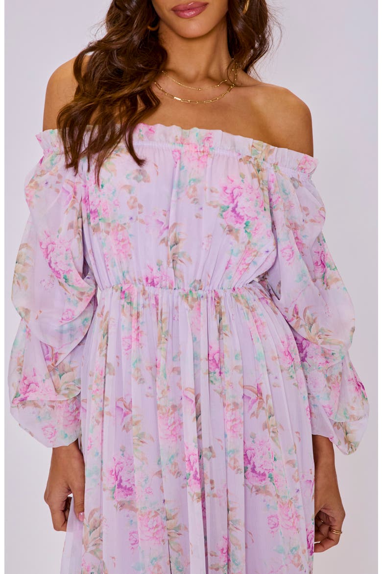 Meadow Floral Off the Shoulder Long Sleeve Maxi Dress, Alternate, color, LILAC PINK
