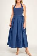 Socialite Halter Neck Mixed Media Midi Dress