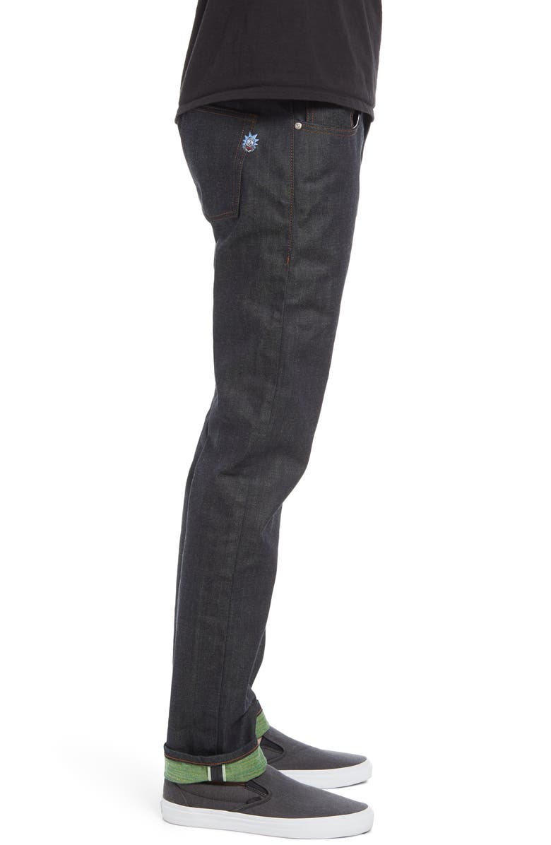 Naked & Famous Denim Naked & Famous x Rick & Morty The Weird Guy Slim Fit Selvedge Jeans, Alternate, color, 