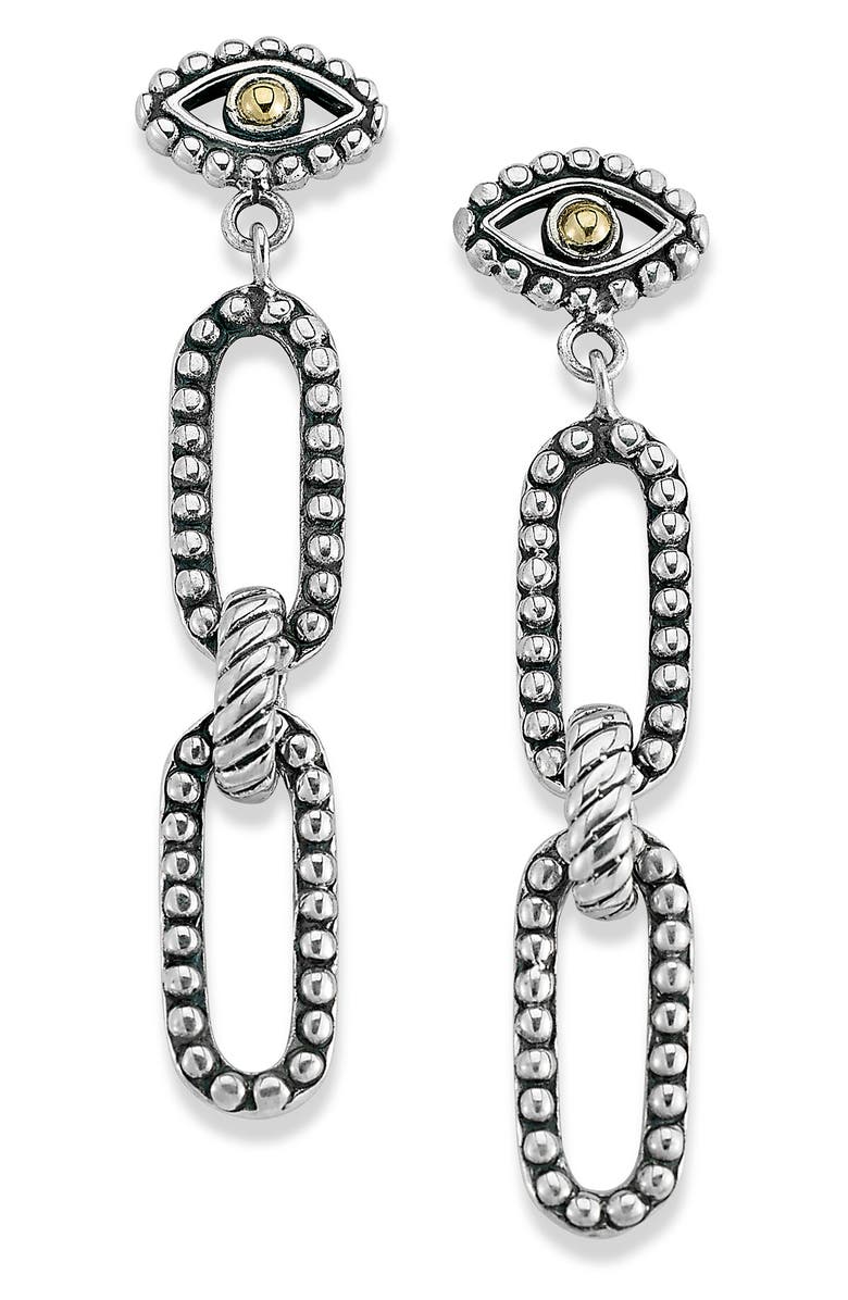 SAMUEL B. 18K Gold & Sterling Silver Evil Eye Paper Clip Link Drop Earrings, Main, color, Silver And Gold
