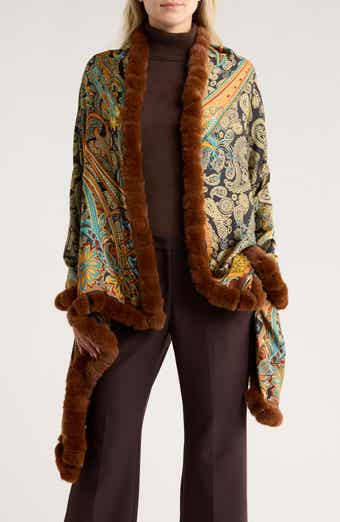 La Fiorentina Paisley Wrap Scarf with Faux Fur Trim