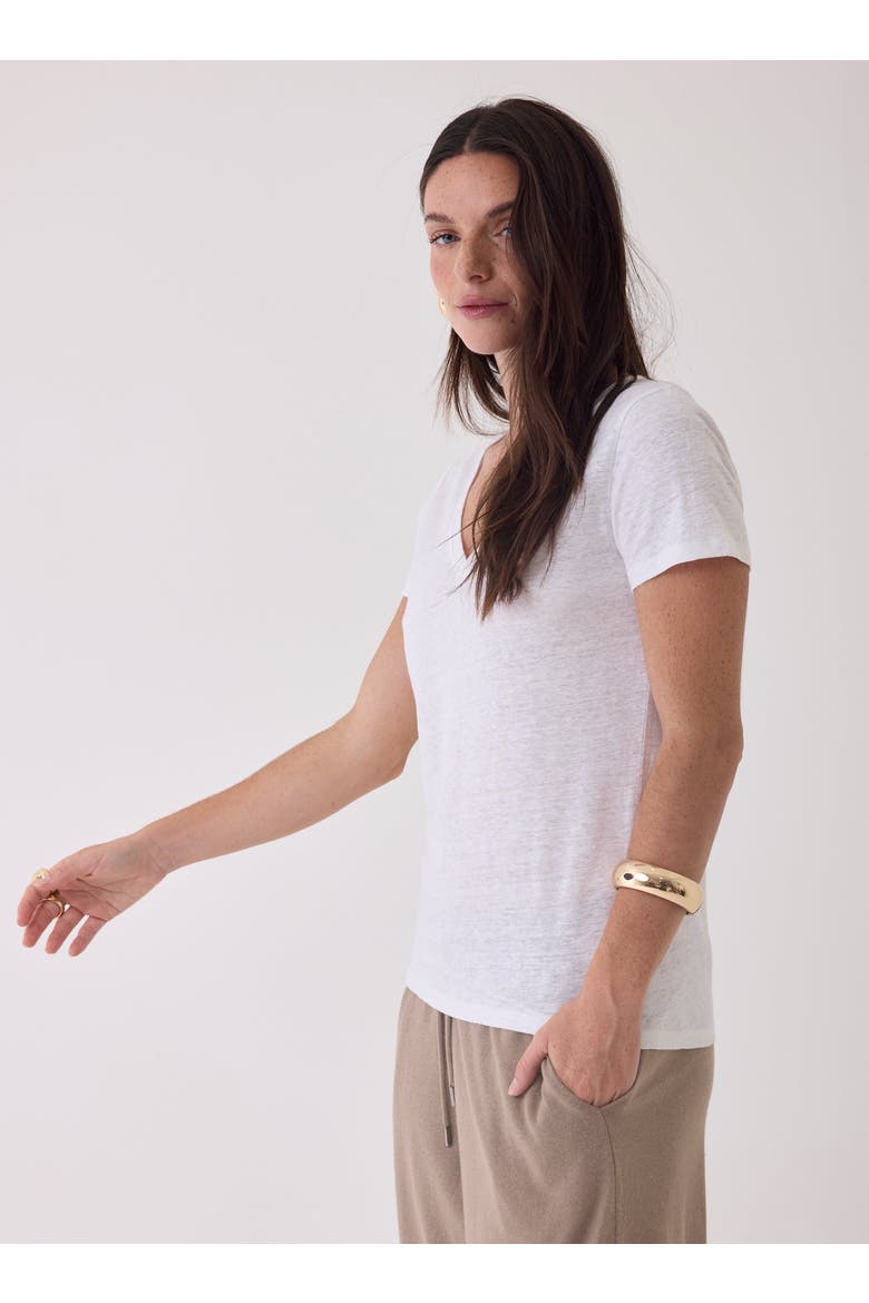 Stretch Linen Short Sleeve V-Neck T-Shirt, Alternate, color, BLANC