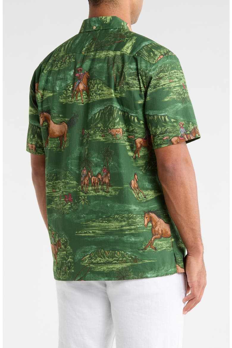 Paniolo Country Print Cotton Short Sleeve Button-Down Shirt, Alternate, color, MEADOW