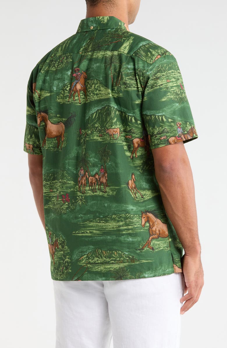 Kahala Paniolo Country Print Cotton Short Sleeve Button-Down Shirt, Alternate, color, Meadow