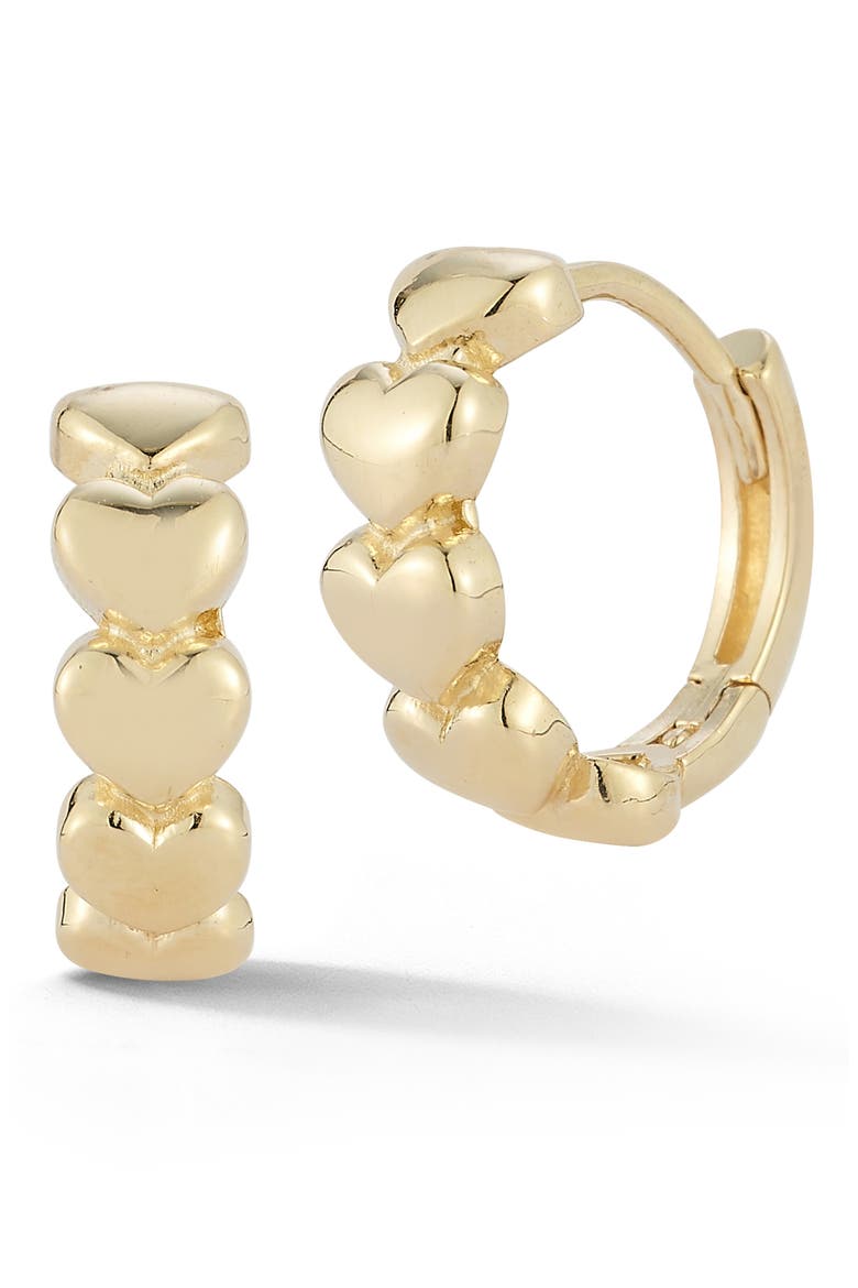 14K Yellow Gold Heart Huggie Hoop Earrings, Main, color, GOLD