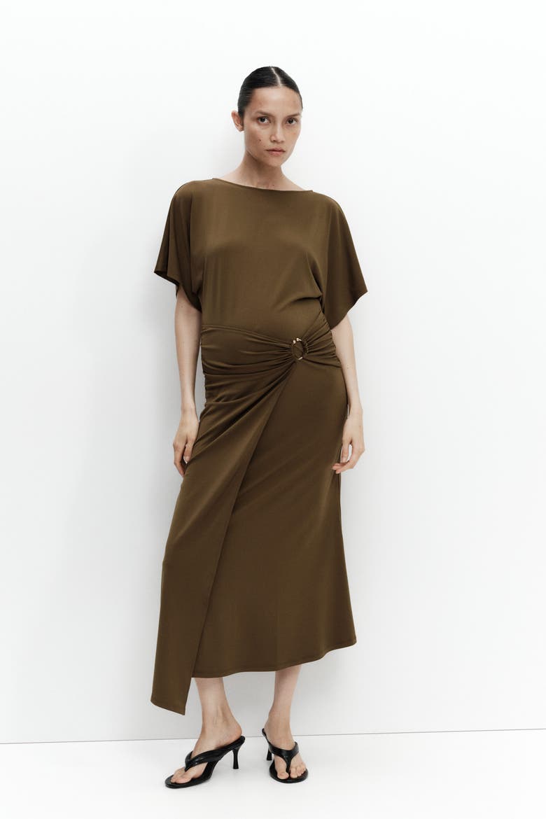 Mama Wrap-detail Dress, Main, color, Khaki green