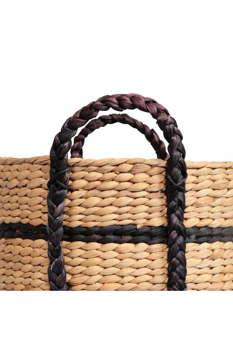 Stripe Handwoven Water Hyacinth Nesting Storage Baskets with Handles, Alternate, color, Natural/Black