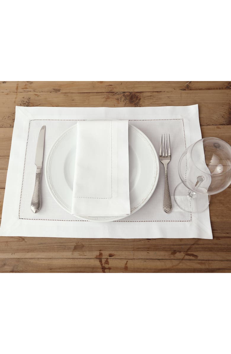 Solino Home Cotton Linen Hemstitch Dinner Napkins Set of 6, 20 x 20 Inch for Dining Table, Holiday and Everyday Table Decor, Alternate, color, White
