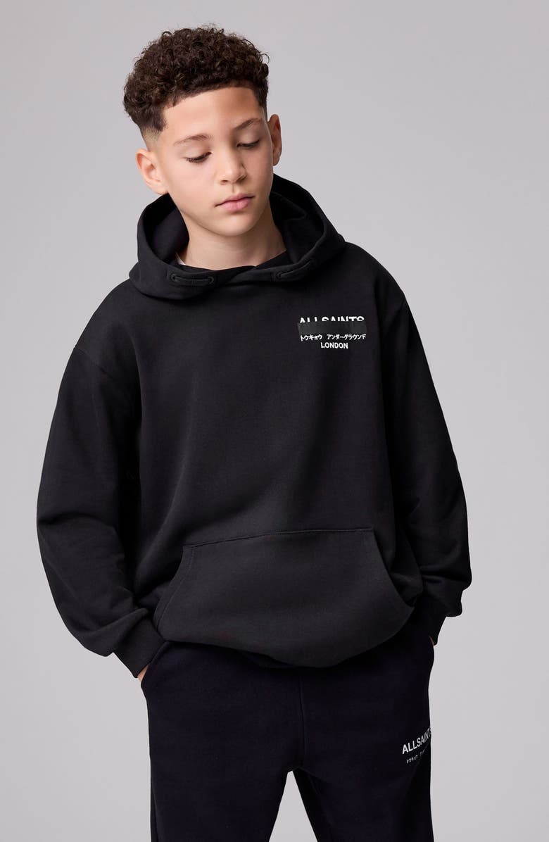 smALLSAINTS by ALLSAINTS Kids' Redact Oversize Cotton Fleece Hoodie, Alternate, color, Black