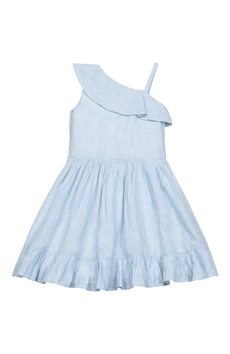 Hope & Henry Girls' Linen One Shoulder Flounce Dress with Ruffle Hem, Infant, Main, color, 