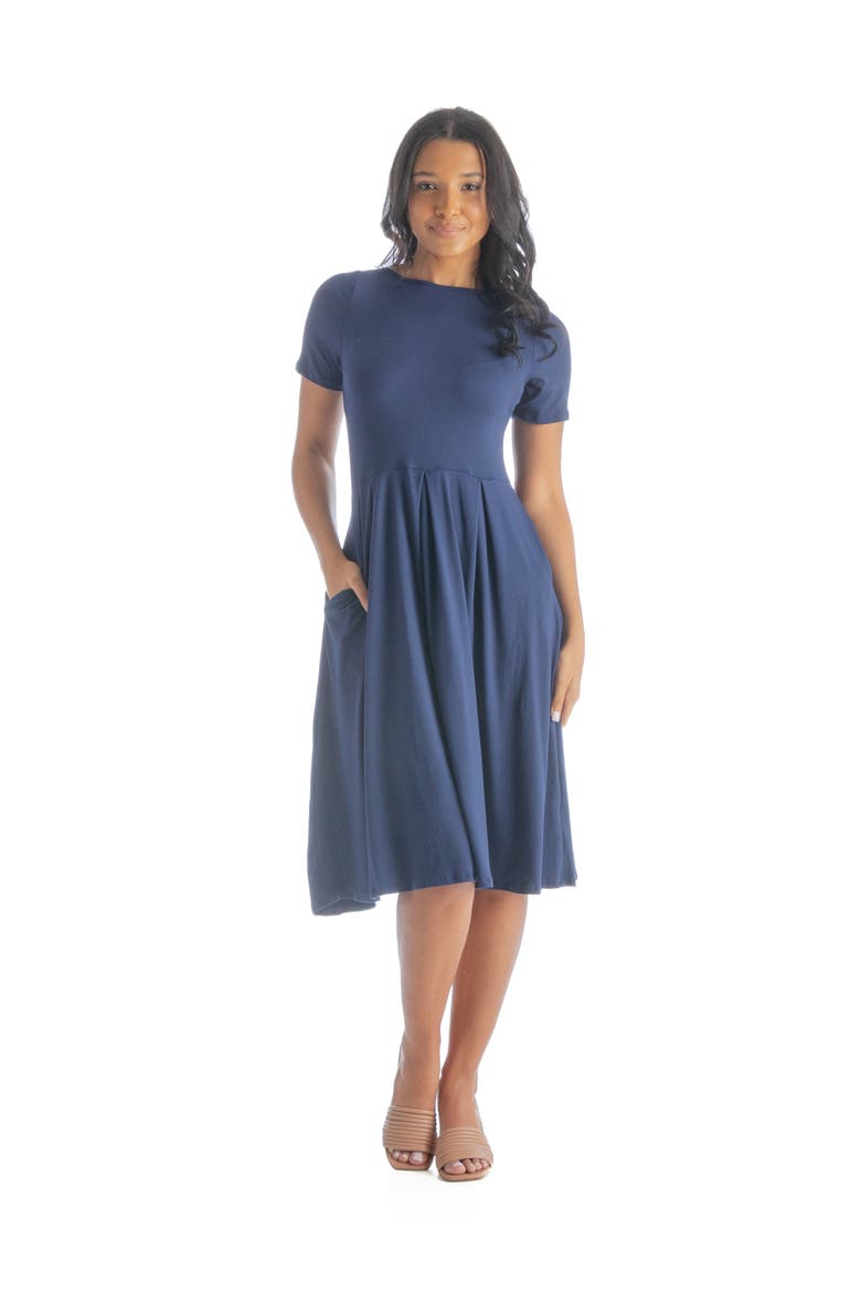 Petites Midi Dress with Short Sleeves and Pocket Detail, Main, color, Navy