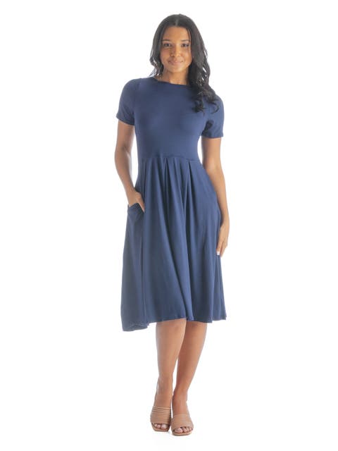 Petites Midi Dress with Short Sleeves and Pocket Detail