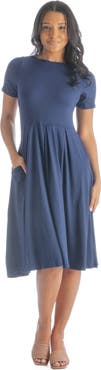 24seven Comfort Apparel Petites Midi Dress with Short Sleeves and Pocket Detail