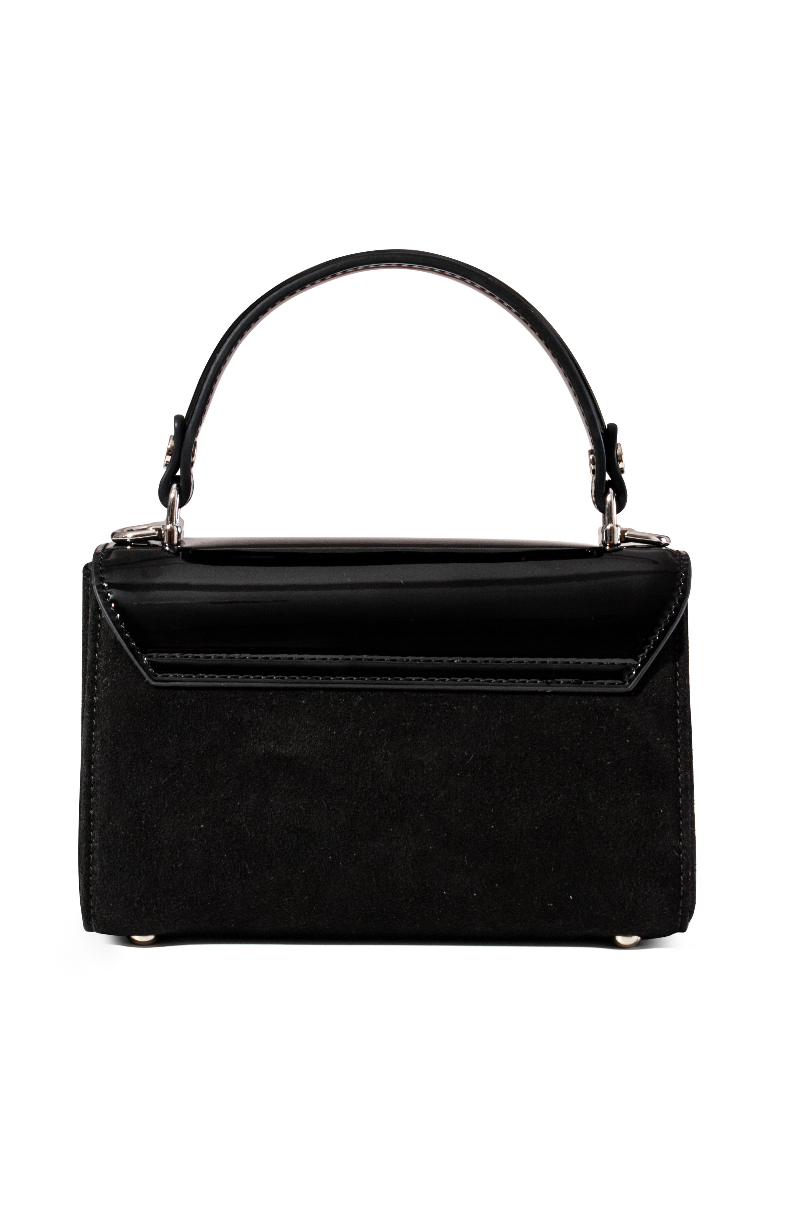 LILI Suede and Patent Leather Top Handle Mini Bag, Alternate, color, Black