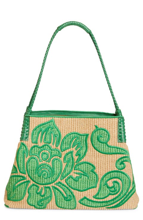 Medium Libra Embroidered Raffia Tote
