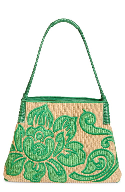 Etro Medium Libra Embroidered Raffia Tote In Verde