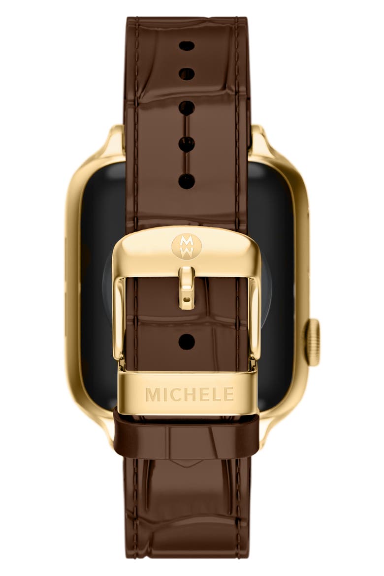 Croc Embossed Leather 20mm Apple Watch® Watchband, Alternate, color, BROWN