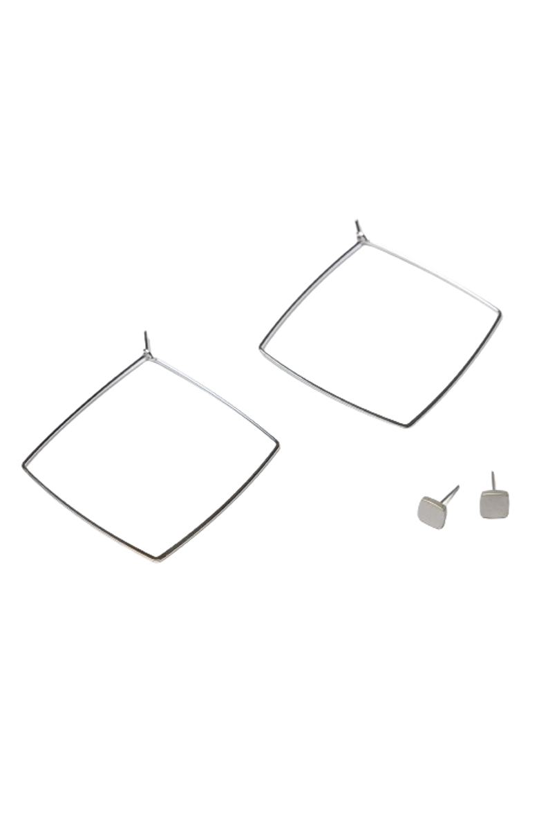 Totalee Gift Silver Geometric Diamond Earring Set Burnished Brass silver, Alternate, color, Metallic Silver