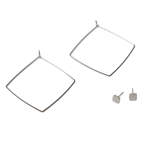 Totalee Gift Silver Geometric Diamond Earring Set Burnished Brass Silver In Silver