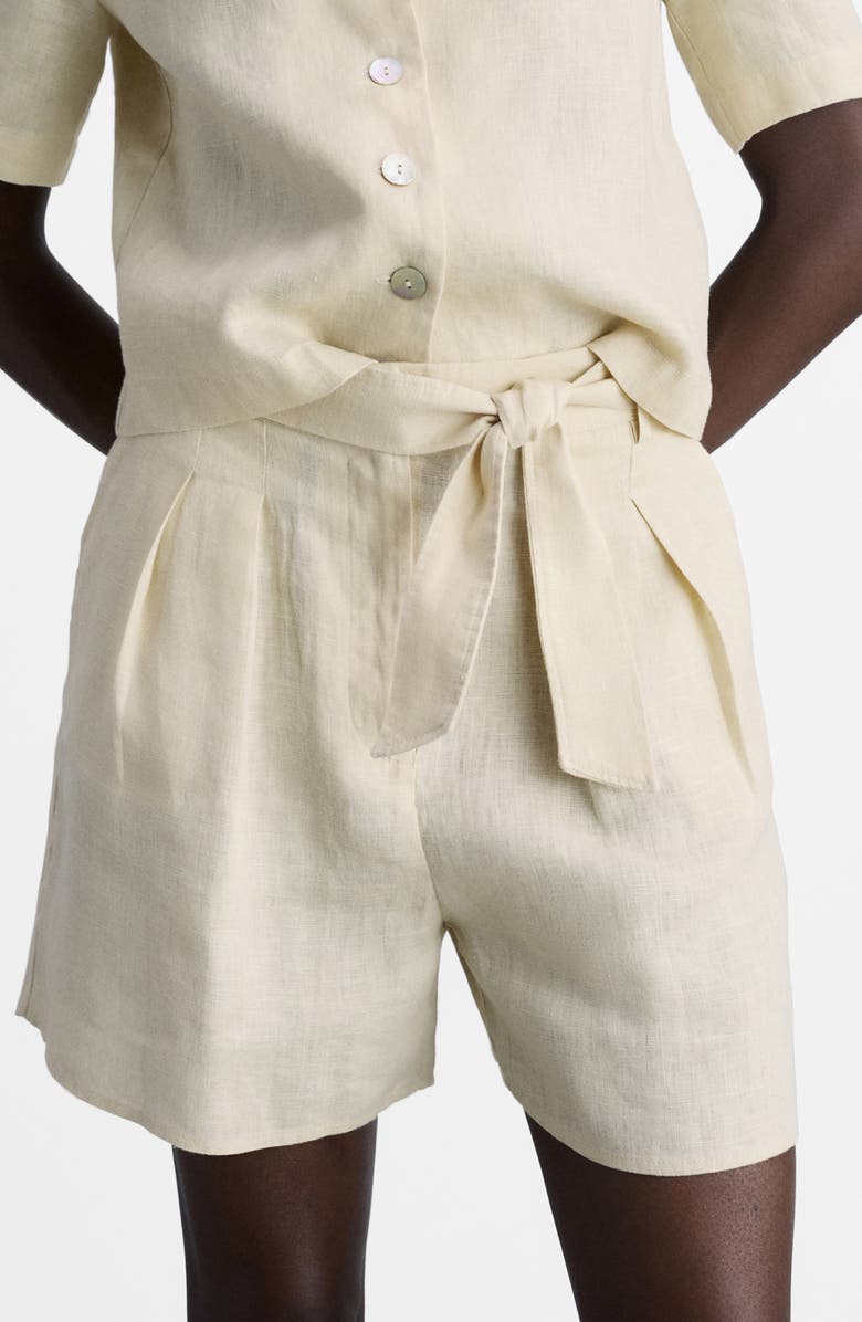 MANGO Belted Linen Shorts, Main, color,