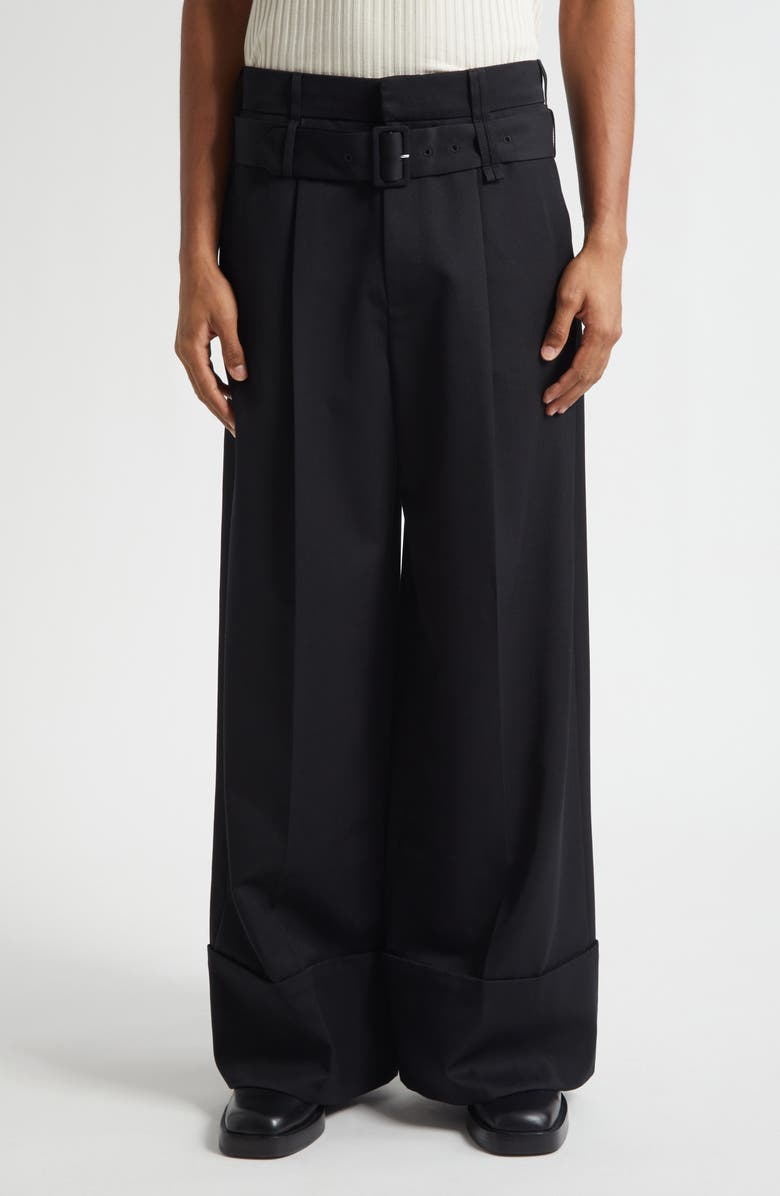 Simone Rocha Double Belt Loop Wide Leg Pants, Main, color, Black