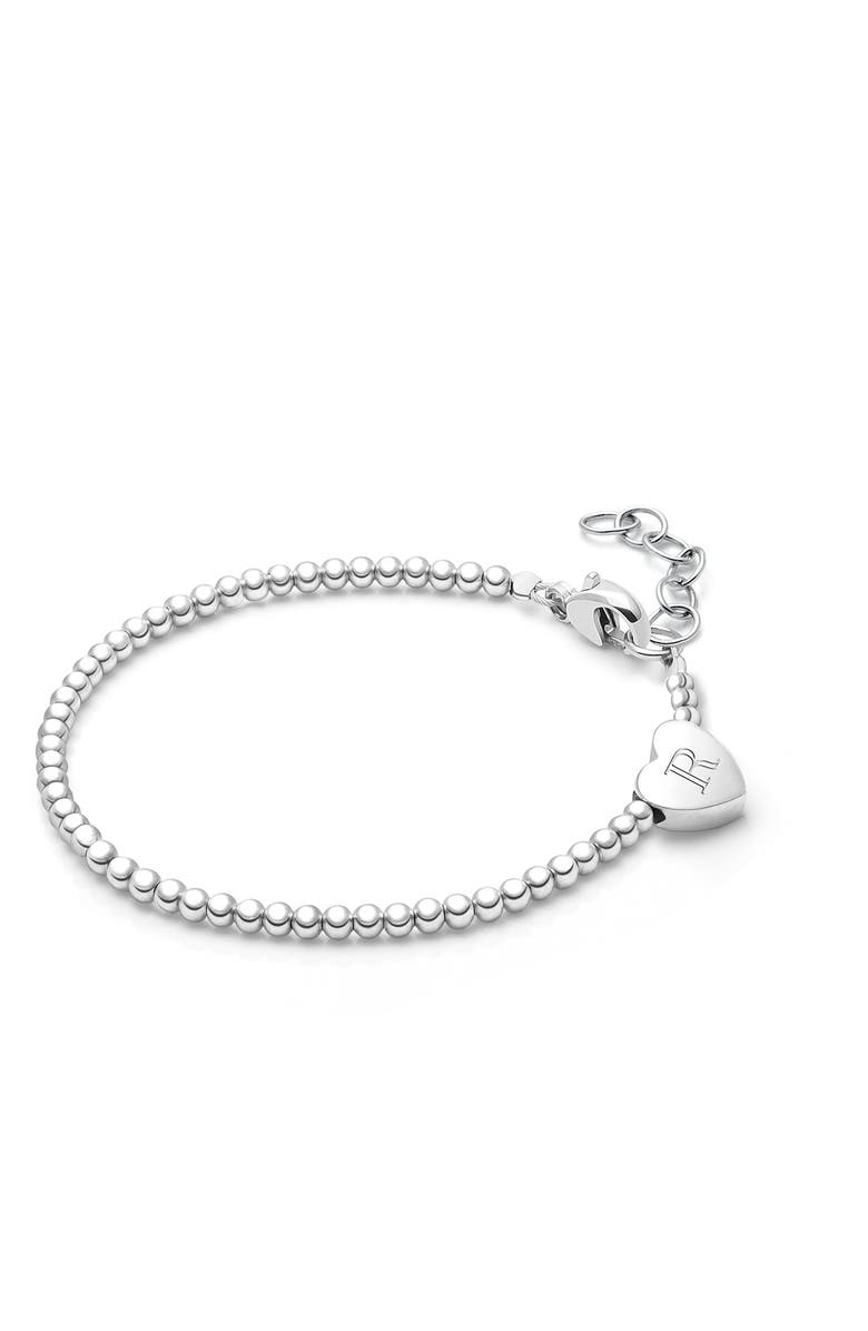 Tiny Blessings Sterling Silver Dainty Heart & Engraved Initial 5.25" Bracelet, Main, color, Silver - R