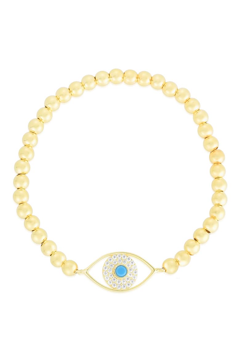 Sterling Silver & CZ Evil Eye Stretch Bracelet, Main, color, YELLOW GOLD