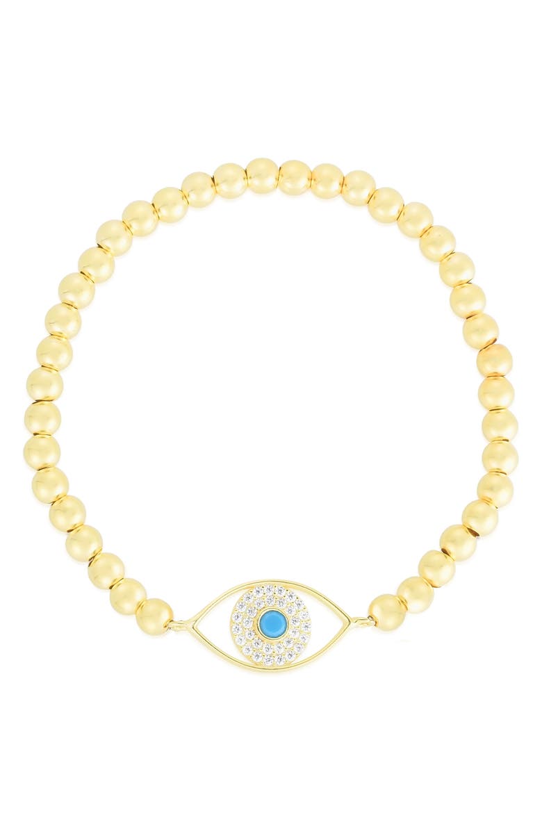 SPHERA MILANO Sterling Silver & CZ Evil Eye Stretch Bracelet, Main, color, Yellow Gold
