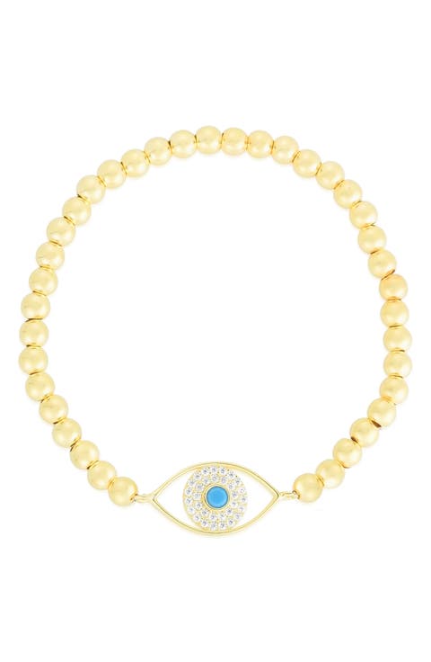 Sterling Silver & CZ Evil Eye Stretch Bracelet