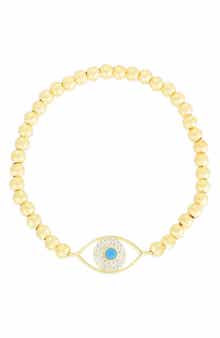 Sterling Silver & CZ Evil Eye Stretch Bracelet
