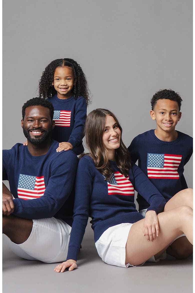 Kids' Organic Crew Neck Flag Sweater, Alternate, color, Navy Flag