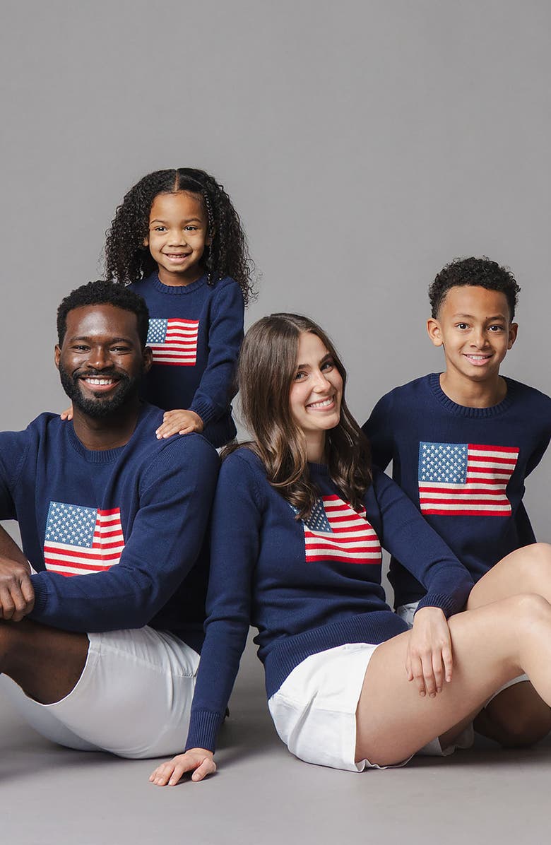 Hope & Henry Kids' Organic Crew Neck Flag Sweater, Alternate, color, Navy Flag