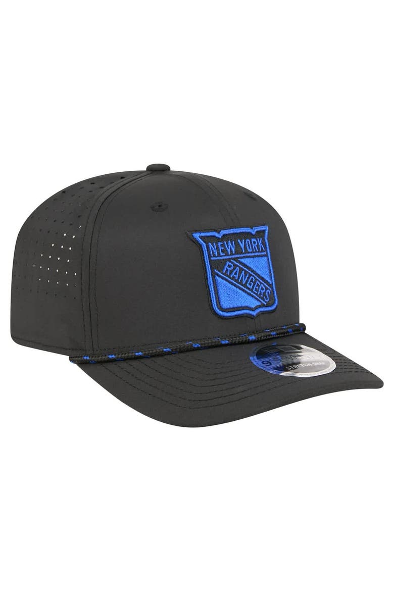 Men's New Era  Black New York Rangers Sport Vented 9SEVENTY Rope Adjustable Hat, Alternate, color, Black