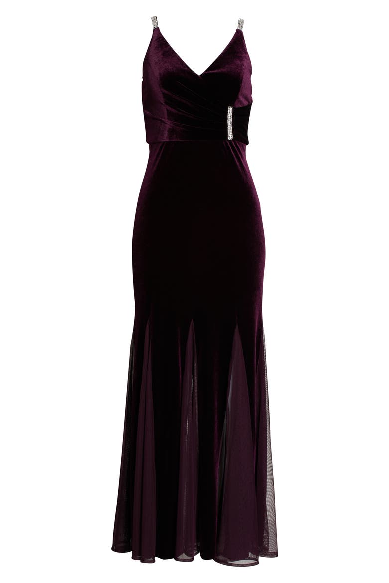 Stretch Velvet V-Neck Gown, Alternate, color, MAROON
