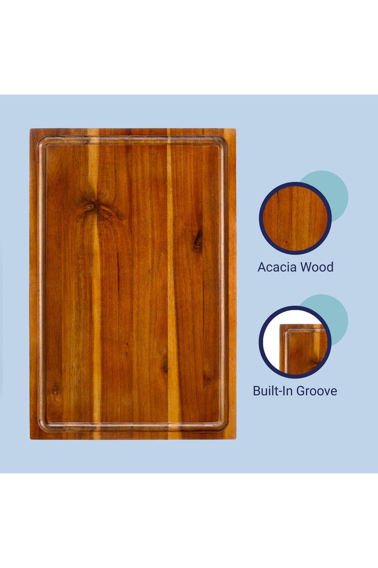 Eldridge Large Handcrafted Acacia Wood Grain Thick Reversible Cutting Board with Juice Grooves, Alternate, color, Brown