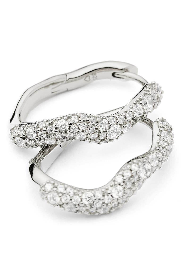 Small Molten Snow Huggie Hoop Earrings, Alternate, color, SILVER