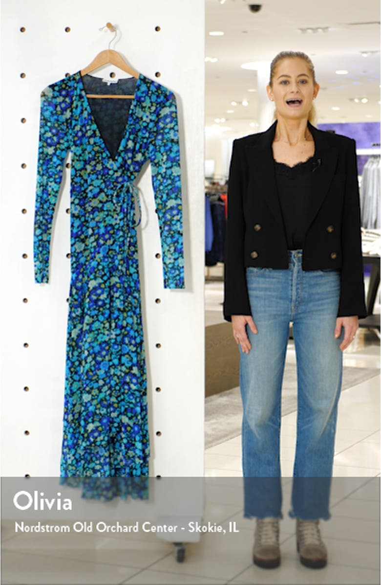 Floral Print Mesh Long Sleeve Maxi Wrap Dress, sales video thumbnail