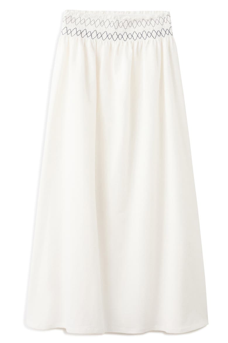 Embroidered Smocked Waist Cotton Maxi Skirt, Alternate, color, OFF WHITE