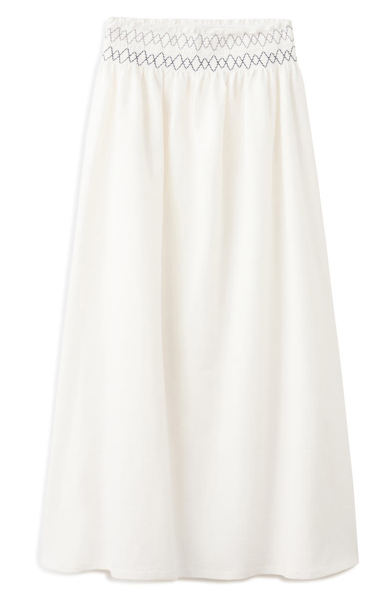 MANGO TEEN <p>Embroidered Smocked Waist Cotton Maxi Skirt</p>, Alternate, color, Off White