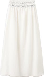 MANGO TEEN <p>Embroidered Smocked Waist Cotton Maxi Skirt</p>