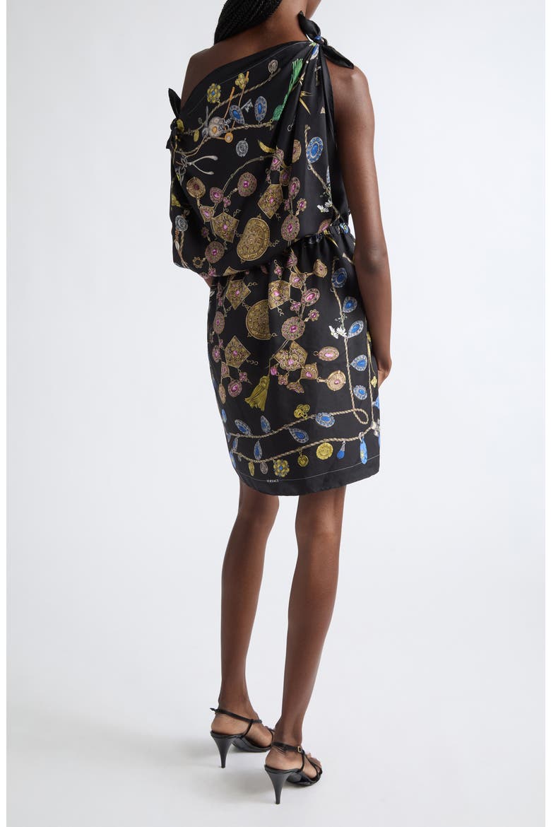 Broken Jewels Print Silk Twill Dress, Alternate, color, BLACK AZUR GOLD