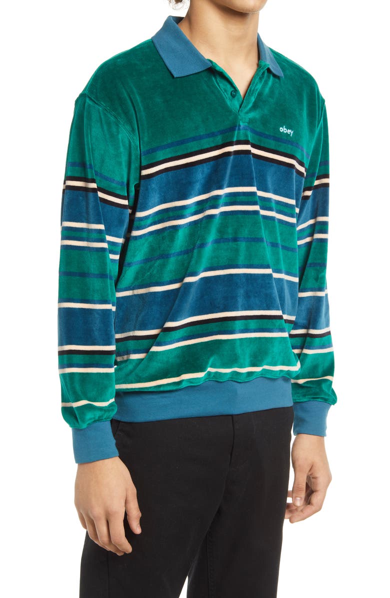 Obey Clifton Stripe Long Sleeve Velour Polo, Alternate, color,