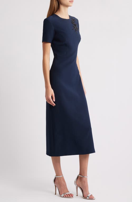 Sachin & Babi Tamara Bead Detail Stretch Crepe Cocktail Midi Dress In Dark Midnight