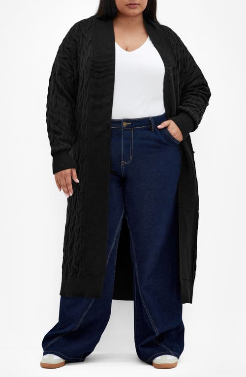 City Chic Charissa Cable Stitch Longline Cardigan In Black