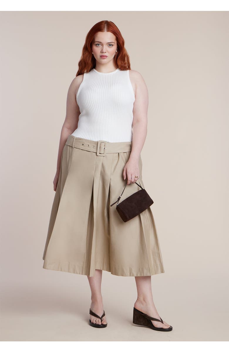 ELOQUII Combo Dress With Belt, Main, color, Cream And Ecru