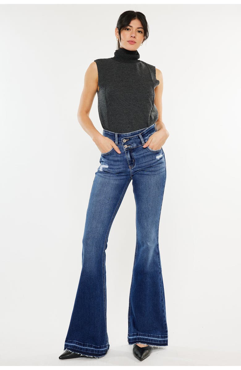 KanCan Amaya High Rise Crossover Flare Jeans, Alternate, color, Medium Wash